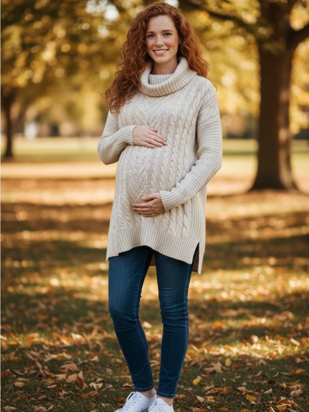 Massimo Maternity Cozy Cream Cable-Knit Turtleneck Cowl  Sweater